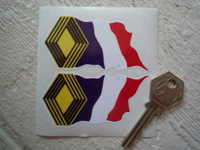 Renault Wavy Tricolore Flag Stickers. 3" Pair.
