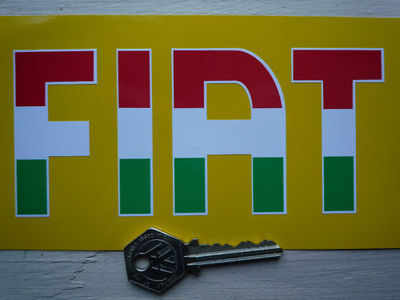 Fiat Cut Text Tricolore Stickers. 6" Pair.