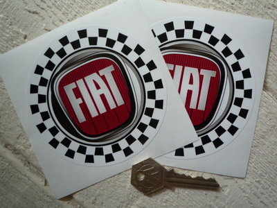Fiat Modern Logo Check Round Stickers. 4" Pair.