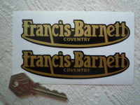 Francis-Barnett Gold Script Stickers. 3" or 4.5" Pair.