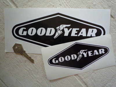 Goodyear White on Black Diamond Stickers. 6" or 9" Pair.