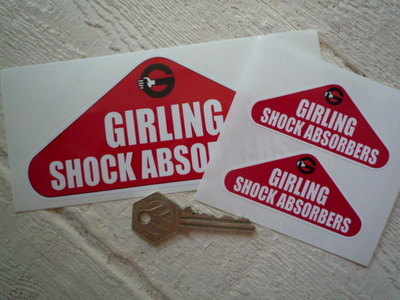 Girling Shock Absorbers Triangular Stickers. 3" or 6" Pair.