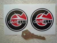 Garelli Round Handed Black, Red & White Stickers.  40mm, 55mm, 63mm, or 70mm Pair.