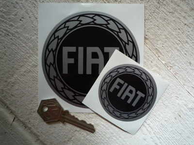Fiat Black & Silver Round Stickers. 2.5