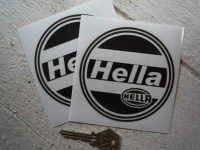 Hella Round Stickers. Black & Clear or White & Clear. 4" or 5" Pair.