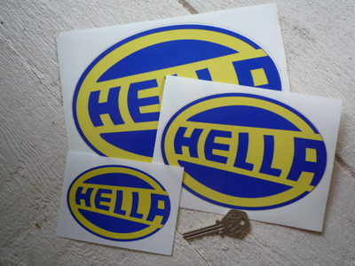 Hella Blue & Yellow Oval Stickers. 4", 6" or 8" Pair.