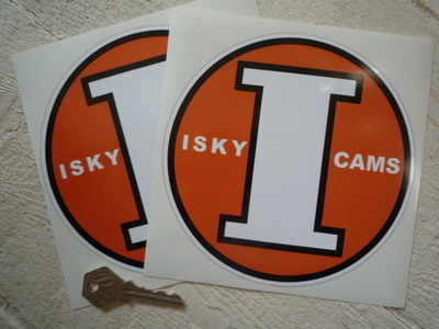 Isky Cams. Round Orange Stickers. 3" or 6" Pair.