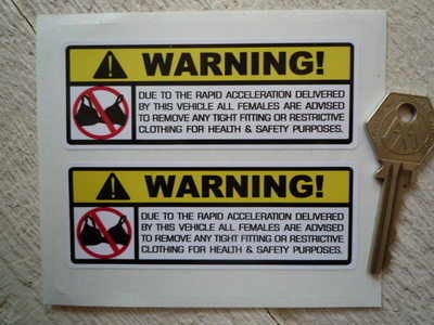Bra Warning Stickers. 4" Pair.