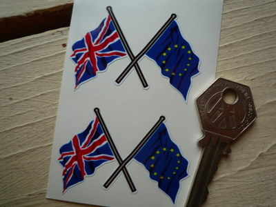Union Jack & EU Crossed Flag Stickers. 2.25" Pair.