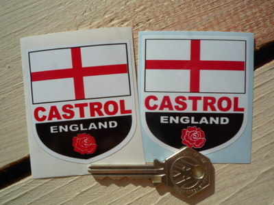 England Castrol Shield Stickers. 2" Pair.