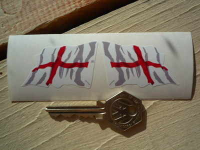 St Georges Cross English Wavy Flag Stickers. 2" or 4" Pair.