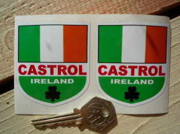 Ireland and Castrol Sheld Stickers. 2" Pair.
