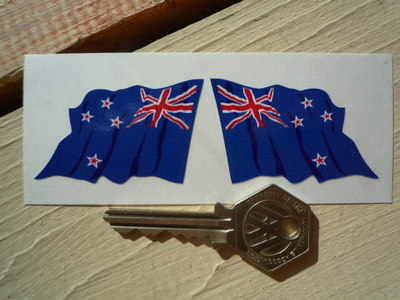 New Zealand Wavy Flag Stickers. 2" Pair.