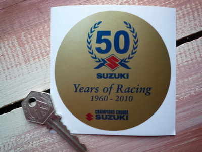 Suzuki '50 Years of Racing' Sticker. 3.5".