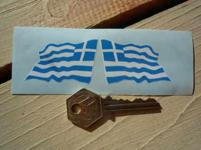 Greece Wavy Flag Stickers. 2" Pair.