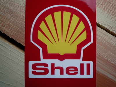 Shell Modern Logo & Text Shaped Stickers. 4.5" or 7" Pair.