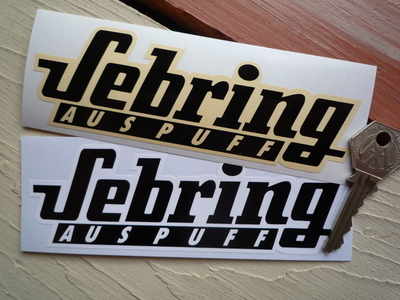Sebring Auspuff Black & White/Cream Stickers. 6" Pair.
