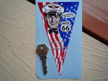 Route 66 Gas Man Pennant Sticker. 6".