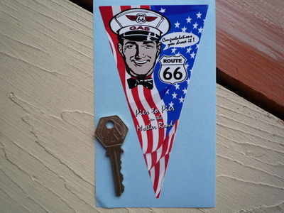 Route 66 Gas Man Pennant Sticker. 6".