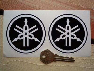 Yamaha Black & White Tuning Forks Circular Stickers. 3" or 4" Pair.