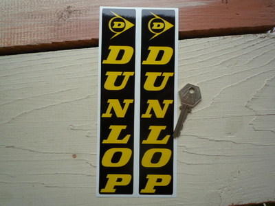 Dunlop Fork Slider Stickers. Yellow on Black. 8" Pair.