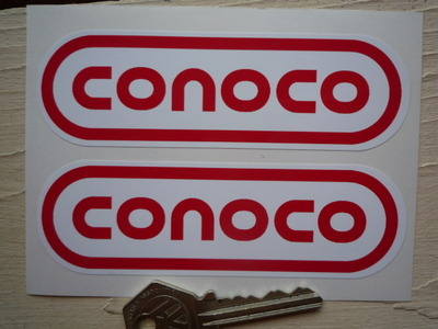 Conoco Oil Red & White Stickers. 4.5" Pair.