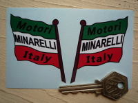 Motori Minarelli Italy Handed Flag Stickers. 2" Pair.