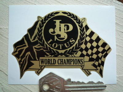 JPS Lotus World Champions Flag & Scroll Sticker. 4" or 8".