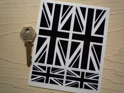 Union Jack Black & White Flag Stickers. Set of 4.