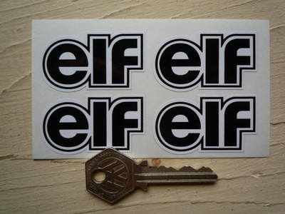 Elf Black & White Shaped Text Stickers. Set of 4. 2".