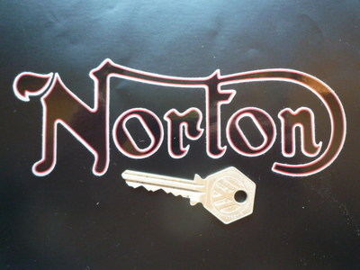Norton Cut Text Black, Red & Silver Stickers. 6" Pair.