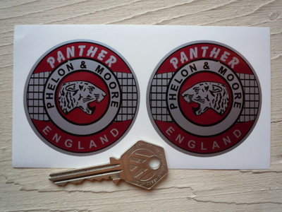 Panther England Phelon & Moore Circular Stickers. 2.5" or 3" Pair.