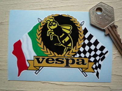 Vespa Flag & Scroll Sticker. 4" or 6".