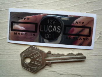 Lucas Ignition Coil Sticker. Black & Foil. LA12 12V. C.