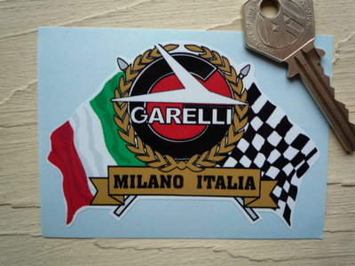 Garelli Flag & Scroll Sticker. 3.75".