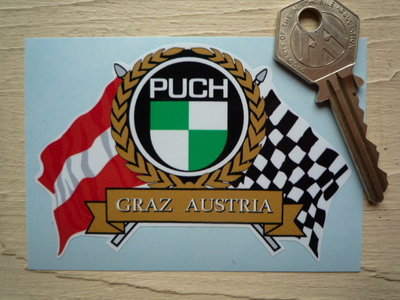 Puch Flag & Scroll Sticker. 3.75".
