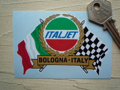 Italjet Flag & Scroll Sticker. 3.75".