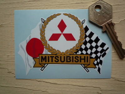 Mitsubishi Flag & Scroll Sticker. 3.75".