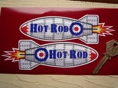 Hot Rod Shaped Rocket Blue Text Stickers. 6