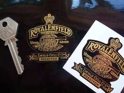 Royal Enfield Gun Black Background Stickers. 2" Pair.