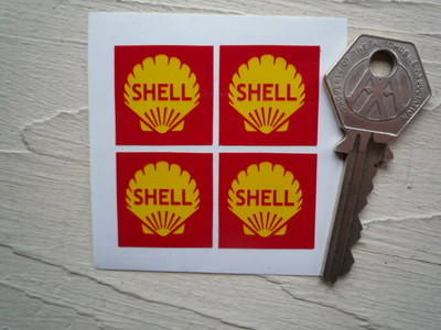 Shell Red Square Close Cut Stickers. Set of 4. 25mm.