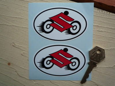 Suzuki with Wheels Oval Stickers. 3" Pair.