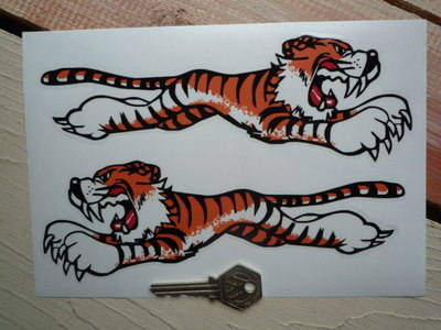 Leaping Tiger Stickers. Clear. 8" Pair.