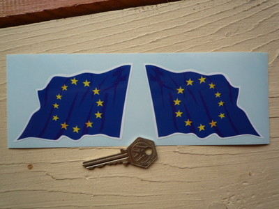 European Union EU Wavy Flag Stickers. 2" or 4" Pair.