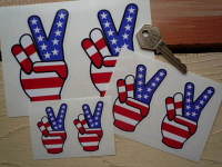 USA Stars & Stripes Peace Fingers Stickers. 2", 3" or 4" Pair.