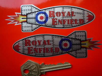 Royal Enfield Handed Rocket Stickers. 4.5" Pair.