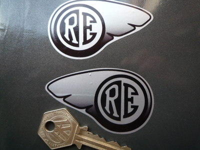 Royal Enfield Curved Winged Stickers. 2.75" Pair.