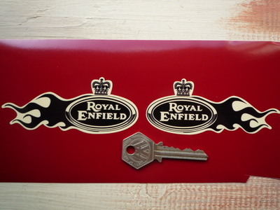 Royal Enfield Flame Stickers. 4" Pair.