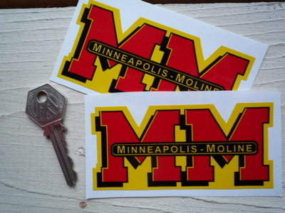 Minneapolis Moline MM Shaped Stickers. 4" Pair.