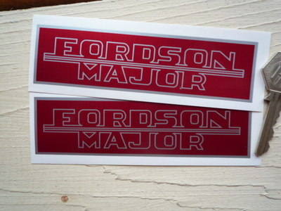 Fordson Major Red & Silver Oblong Stickers. 5" Pair.